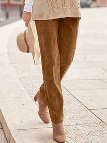 Quần dài nữ cạp cao, co giãn, màu trơn, thoải mái, đa năng, ống đứng, phù hợp cho mọi mùa. - Màu nâu  Mocha - Xem 1