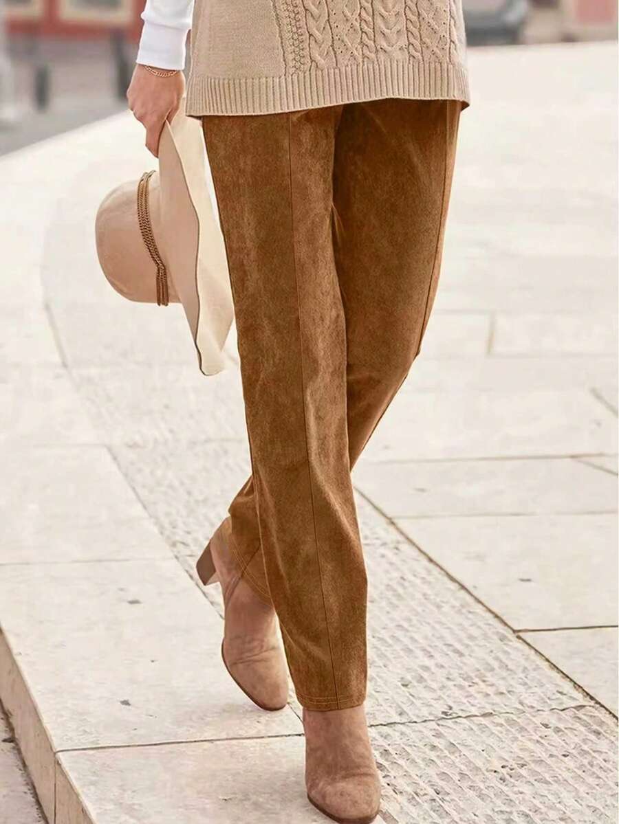 Quần dài nữ cạp cao, co giãn, màu trơn, thoải mái, đa năng, ống đứng, phù hợp cho mọi mùa. - Màu nâu  Mocha - Xem 1