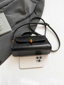 Bolso de hombro cuadrado pequeño de moda vintage para mujer, de piel sintética (PU) en patchwork, para uso diario - Negro - Ver 8