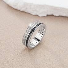 خاتم من الفضة الإسترليني عيار 925 مرصع بالراين ستون باللونين الأسود والأبيض، تصميم أنيق للمواعدة والحفلات والاستخدام اليومي، إكسسوار شخصي، للأزواج والصداقة، هدية للمناسبات