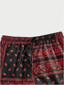 Men's Boho Paisley Print Drawstring Waist Summer Shorts With Pocket - Hot Red - View 6