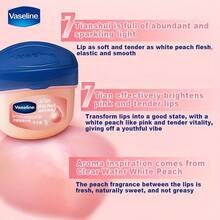 1 pieza/3 piezas Bálsamo labial hidratante con aroma a rosa de Vaseline clásico, sabor original/melocotón, 7g, que contiene gel microcrystalino de Vaseline, hidrata y humecta profundamente, mantiene los labios tersos y humectados a diario, nutre eficazmente los labios secos, hidrata y nutre los labios para un aspecto suave y brillante. Formulado con ingredientes hidratantes, alta hidratación, un producto de cuidado labial adecuado para piel sensible, color beige claro, adecuado para todo tipo de labios beige claro. - sabor a melocotón blanco - Ver 7