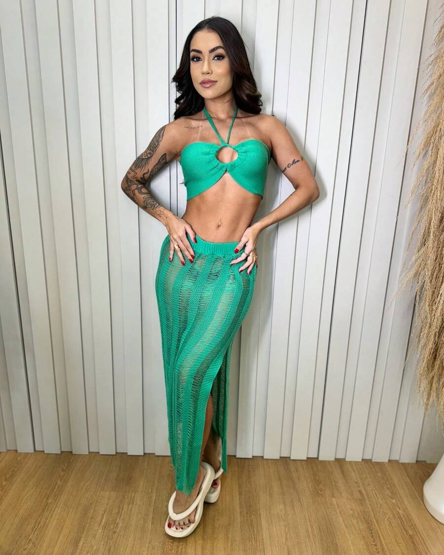 Women Two-Piece Outfits - Dark Green - View 1