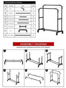 1 个双杆金属衣架，带搁板和挂钩 - 便携式多功能衣柜整理器，适用于卧室、宿舍 | 配有鞋架，非常适合家庭存储必需品、衣帽架、晾衣架、挂衣杆、落地式衣帽架 - 彩色 - 查看 11