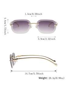 1 Pair Women's Metal Frame Rectangular Fashion Glasses, Street Style, Versatile And Elegant, Suitable For Casual Outings, Afternoon Tea, Blogger Street Photography - Gold - View 9