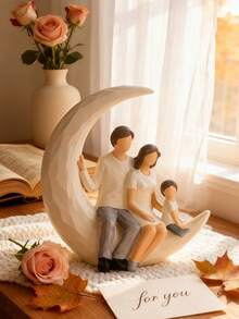 1件极简白色树脂三人家庭雕像，家居装饰，桌面摆件，卧室置物架摆设，乔迁、周年纪念、母亲节和家庭聚会的完美礼物 | 可爱的月牙形家居装饰，现代北欧风格，为您的空间增添温馨氛围 - 彩色 - 查看 5