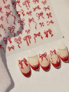 5D蝴蝶结美甲贴纸 - 粉色、白色、黑色自粘美甲贴片，适用于美甲、凝胶美甲和按压式美甲