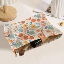 1个手绘花卉灯芯绒化妆包 - 复古印花拉链包，轻便多用途收纳包（礼品装） - 彩色 - 查看 6