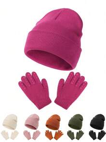 1SET Kids Hat Gloves Set For School - Knitted Baby Hat For Winter, Warm Unisex Combo Pack Knitted Hat Outdoor Accessory - 1 Set - View 1