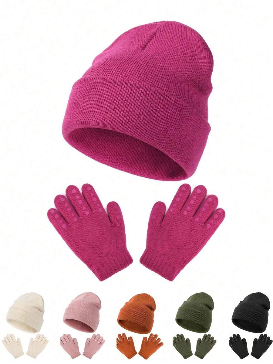 1SET Kids Hat Gloves Set For School - Knitted Baby Hat For Winter, Warm Unisex Combo Pack Knitted Hat Outdoor Accessory - 1 Set - View 1