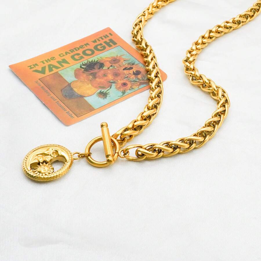 18K Gold Plated Stainless Steel Vintage Hiphop Street Style Pendant Necklace, Creative OT Clasp Choker Necklace Suitable For Daily Wear Or Party Events - Gold - View 1