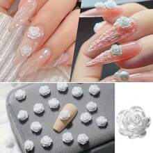 6 Grids Rose 5D Flower Shape Nail Art Decoration White Rose Flower Nail Art Ornaments Women's Nail Salon Nail Art Accessories - White - View 6