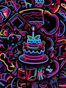 50pcs Mixed Neon Aesthetic Graffiti Sticker Pack, Cartoon Neon Stickers For Scrapbooking, Diary, Waterproof Vinyl Stickers For Water Bottles, Skateboards, Luggage, Laptops, Bumpers, Party Supplies - Multicolor - View 2
