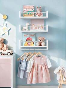 Children's Room Bookshelf Set, 3 Pieces, Natural Wood Wall-Mounted Storage Rack, Suitable For Children's Rooms, Playrooms, Bedrooms And Kitchens. - White - View 1