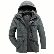 Chaqueta acolchada de algodón engrosada con capucha y chaqueta acolchada de algodón de tamaño mediano y largo para hombres, chaqueta de cordero de algodón - Gris - Ver 6