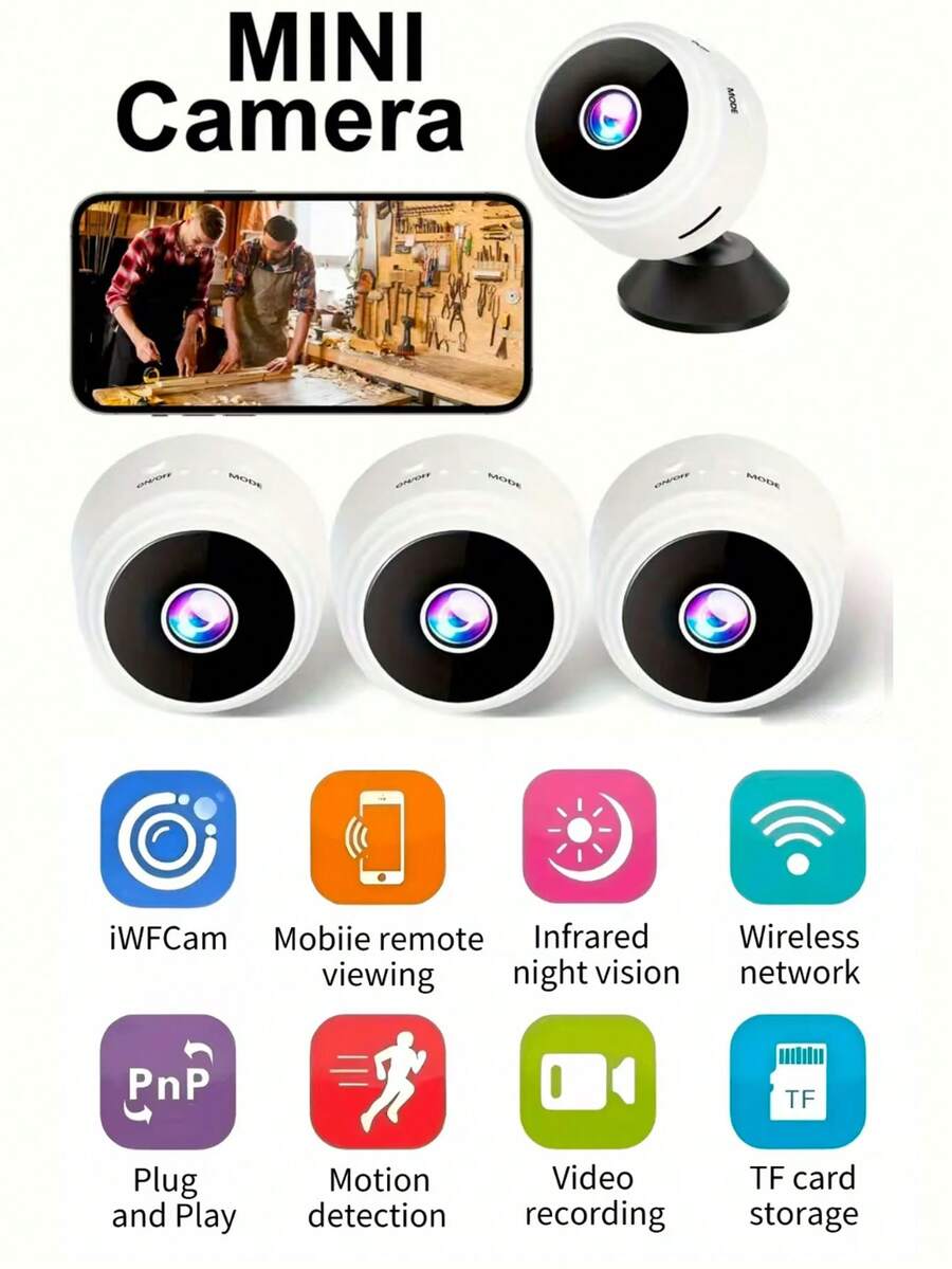 1个/2个1080P高清智能迷你无线网络摄像头，支持2.4G WiFi，广角监控和远程查看，家用安防监控摄像头