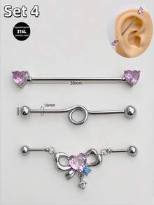 Morlyda 3件套可爱粉色工业耳环旋转蝴蝶工业穿刺饰品不锈钢心形工业耳环男女通用翅膀工业杆穿刺耳骨螺旋穿刺耳环花朵兔子工业杠铃身体穿刺饰品38毫米1.5英寸工业穿刺杆情人节礼物情人节派对日常佩戴夜生活社交聚会日常佩戴 - 粉色 - 查看 11