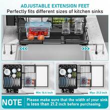 1pcs Expandable Dish Drying Rack Carbon Steel Dish Rack For Kitchen Counter, Space Saving Dish Drainer With Utensil Holder And Drainboard - Black - View 4
