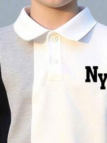 Tween Boy Cartoon Print Polo Shirt And Pants Set - White - View 3