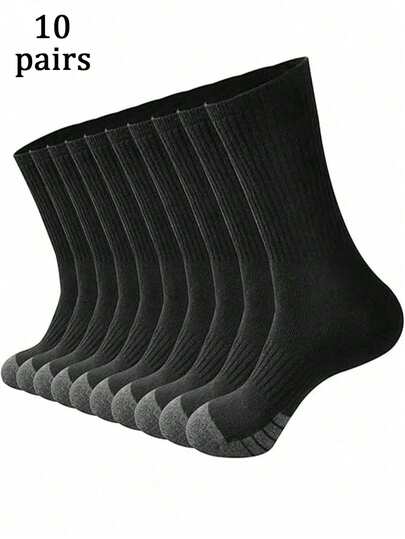 10 Pairs Basketball Socks For Men, Long Tube Socks, Non-Slip, Suitable For Basketball, Cycling, Durable Sports Socks, Black