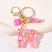 1pc Pink Heart Shaped Creative Keychain, 26pcs A-Z English Letter Children's Bag Accessories, Butterfly Letter Pendant Keychain, Valentine's Day Heart Keychain, Couples Keychain, Gift - Pink - View 10