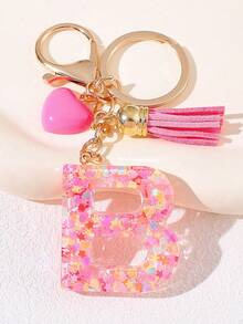 1pc Pink Heart Shaped Creative Keychain, 26pcs A-Z English Letter Children's Bag Accessories, Butterfly Letter Pendant Keychain, Valentine's Day Heart Keychain, Couples Keychain, Gift - Pink - View 24