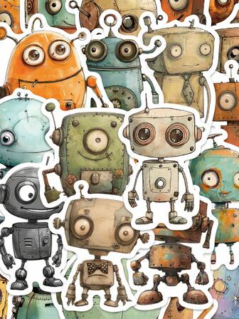 Pegatinas de robots caprichosos y lindos GUTBD, cloruro de polivinilo, paquete de 50, calcomanías decorativas para scrapbooking, equipaje, cuadernos, de un solo uso, adecuado para mayores de 14 años
