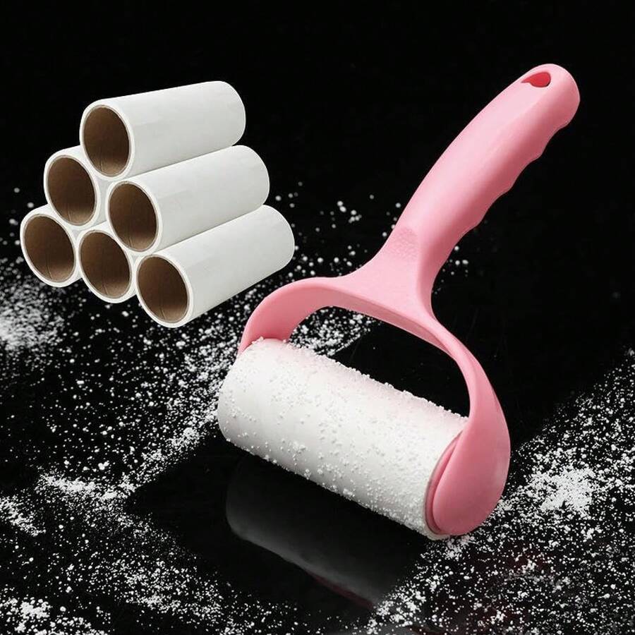 1PC Rodillo Adhesivo Recargable para Pelo de Mascotas y Pelusa - Limpiador de Tela de Fuerte Adhesión, Diseño para Superficies Delicadas con Núcleo Reemplazable y Mango Portátil para Alfombras y Ropa del Hogar, Rosa - 1 - Ver 1
