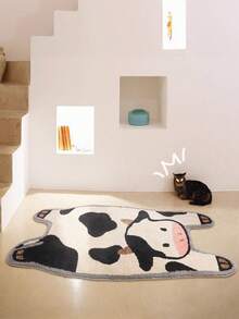 1 pieza Lindo tapete decorativo con forma de vaca, alfombra de baño antideslizante de secado rápido, cómoda alfombra de sala de estar súper absorbente, decoración del hogar para baño, decoración de primavera/verano, accesorio de baño - Blanco y Negro - Ver 7