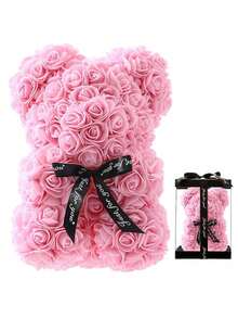1PC Rose Bear Valentine's Day Mother's Day Best Gift For Friends' Wedding Anniversary Birthday Handmade Teddy Bear Cute And Romantic Eternal Flower Bear(NO Gift Box) - Baby Pink - View 1