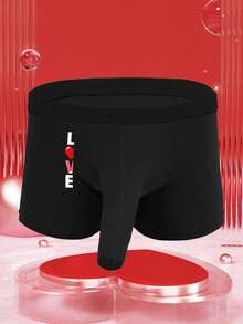 情人节男士黑色字母爱心印花大象囊袋透气弹力三角裤 - 黑色 - 查看 1