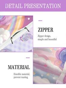 2/3件套可爱粉彩彩虹独角兽床上用品套装，卡哇伊卡通独角兽被套带枕套，梦幻云朵星空印花床品套装，适合女孩和儿童卧室装饰（大号） - 彩色 - 查看 7