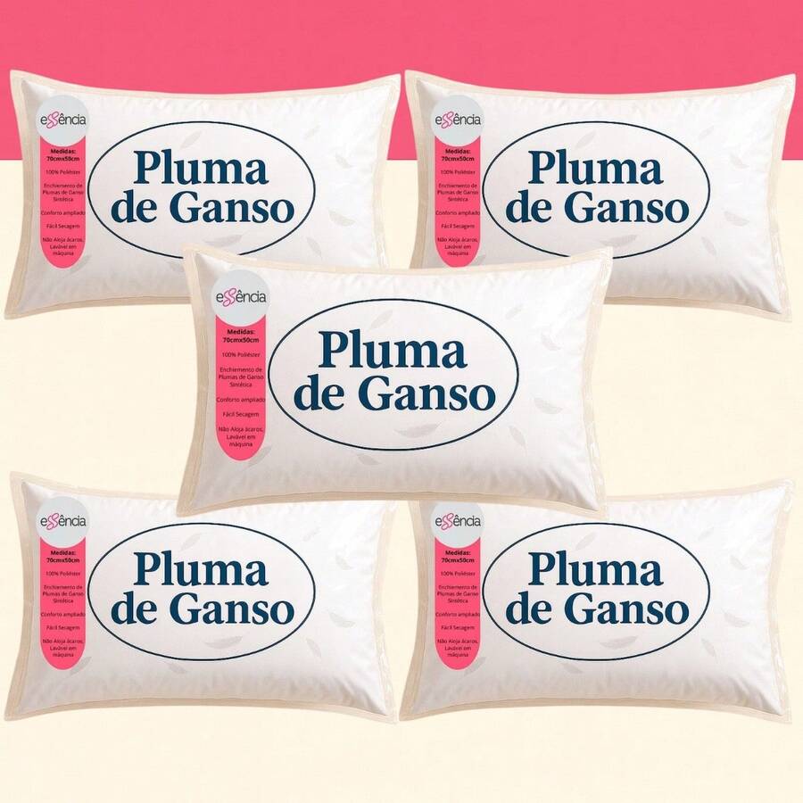 Kit 5 Travesseiro Penas e Plumas De Ganso Para Cama Luxo Confortável Antialergico - Branco - Visão 1