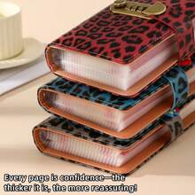 A Leather Money-Saving Notebook With Leopard Print Pattern, Equipped With A Password Lock, Large Capacity, A6-Sized Wallet, Budget Binding Clips With Password Locks, Envelopes And Expense Budget Forms, Cash Organizing Boxes, Budget Savings Money Clips With Cash Envelopes For A6 Size. - Multicolor - View 3