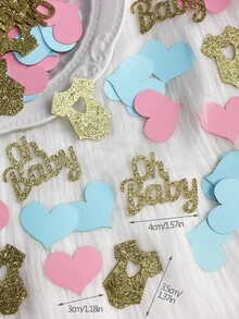100pcs/Set Gender Reveal Party Blue & Pink Heart Glitter, "Oh" Letter Confetti - Multicolor - View 3