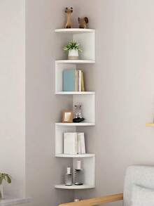 1pc Wall Mounted Corner Shelf, Bookshelf, No Drilling Required, Storage Rack For Bedroom, Living Room, Corner - White - View 1