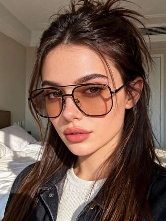 1 pieza Gafas de mujer con montura cuadrada retro de doble puente, gafas de estilo callejero de alta gama y de moda