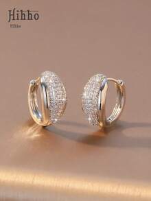 Hihho 1 Cặp bông tai tròn hình học đính đá hoàn toàn, phong cách Châu Âu và Châu Mỹ sang trọng/tối giản, phù hợp với trang phục thường ngày giản dị và trang phục dự tiệc trang trọng tinh tế - Hoa tai không đều - Xem 7