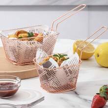 Mini Square Fry Baskets (1/3/5 Pieces Pack), Food Fry Baskets, French Fry Baskets, Food Serving Baskets. Ideal For Frying Chicken And French Fries In Kitchens, Cafes And Restaurants.,New Years Eve Party,Holiday - Silver - View 3