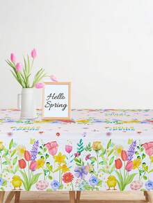 1pc Spring Floral Decorative Tablecloth, Spring Floral Pattern Disposable Tablecloth, Suitable For Spring Theme Birthday Party, Holiday Party Room Decoration Table Runner, Outdoor Baby Gender Reveal Party Disposable Decorative Dining Tablecloth, Gender Reveal Party Home Decor Dining Room Tablecloth, Baby Shower Gift, Gender Reveal Decoration, Spring Decor, Spring Gift - Spring Flowers - View 7