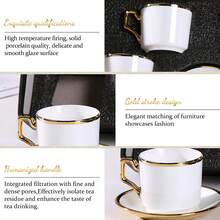6-Piece European Coffee Cup And Saucer Set, (3 Oz/90ml), With Gold Decoration And Gift Box, Afternoon Tea Drink Cup, White Tea Cup Set, Porcelain Tea Set, The First Choice For Gifts For Dinner Parties And Holiday Events - 經典白 - 查看 9