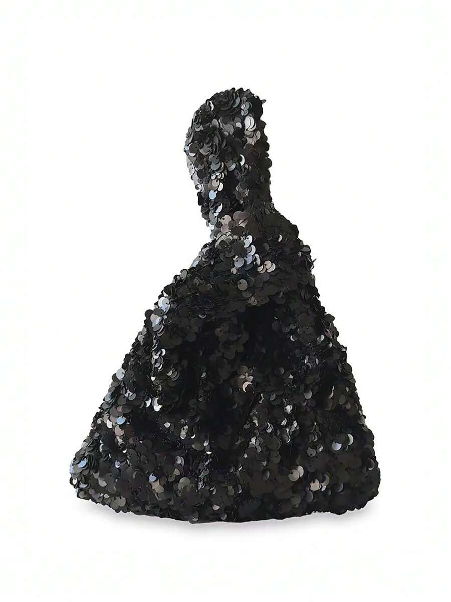 Fashionable Bling Sequin Wristlet Bag, Versatile Retro Style Handbag - Black - View 1