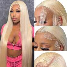 YGQWD 34 Inch 613 Blonde Bone Straight 13x4 HD Transparent Lace Front Human Hair Wigs For Women Brazilian Lace Frontal Wig PrePlucked 613 Color Lace Frontal Wigs Blended Hair For Women Christmas Dress Up Christmas Gifts - S613 - 查看 2