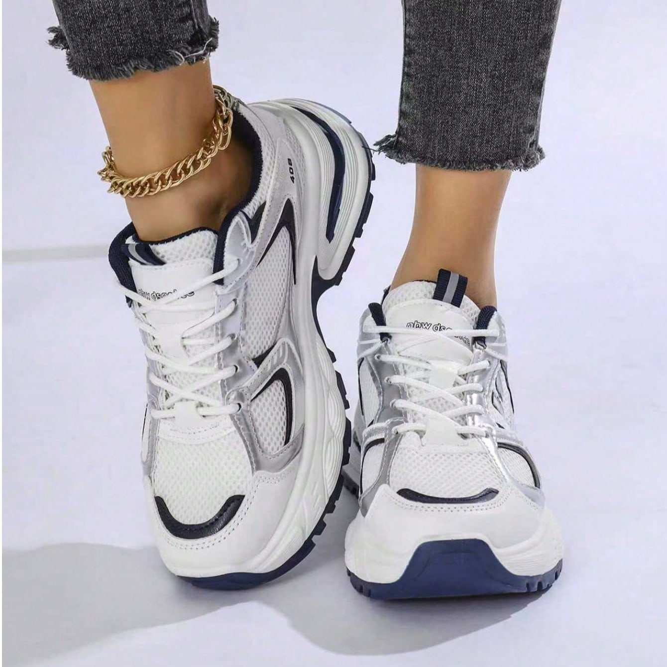 Zapatos deportivos casuales con suela gruesa y malla, nuevos para primavera/verano 2025, para mujer