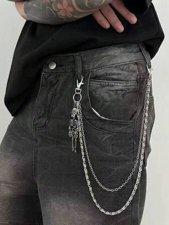 1件复古朋克摇滚骷髅双层裤链腰链，适合男士日常穿着、音乐节、派对、节日礼物