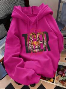 Sudadera con capucha con estampado de cabeza de tigre salvaje, cálida para otoño/invierno - Fruta del dragón roja - Ver 2