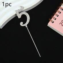 1pc/10pcs Silver Rhinestone Number 0-9 Cake Topper, Suitable For Birthday Wedding Party Cake Decorations - Silver - View 19