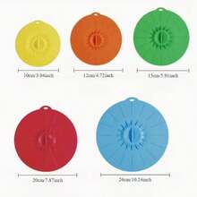 Set de 5 tapas de silicona para tazones - Resistentes al calor, cubiertas de sellado reutilizables con succión para tazones, tazas, platos, ollas, sartenes - Protector contra salpicaduras de microondas, esencial de cocina - Multicolor - Ver 3
