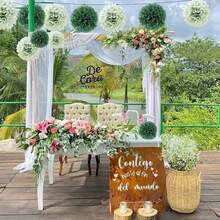 20pcs Sage Green & Hunter Green Ombre Paper Flower Balls, Large Hanging Party Decorations For Wedding, Birthday, Baby Shower, Bridal Shower, Carnival, Garden Party, Room Backdrop, Wedding Decor, Holiday Event Supplies - Multicolor - View 4