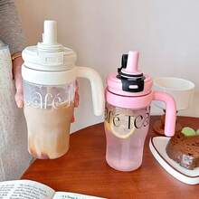 Double Cup For Girls With Handle, Plastic Office Cup, Cup With Straw